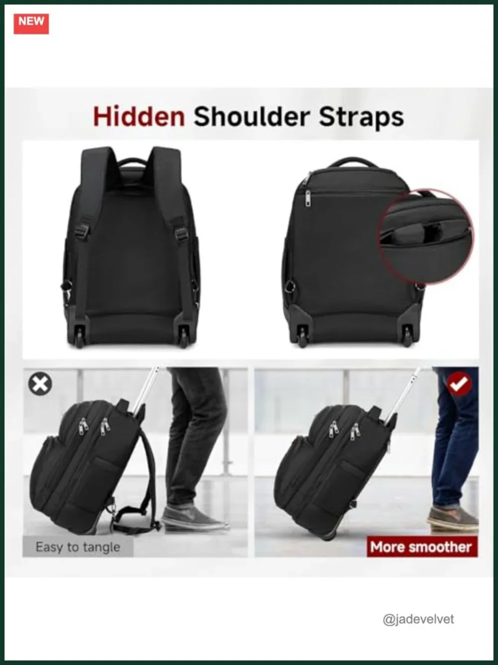 45L Rolling Backpack with Telescoping Handle, 17.3